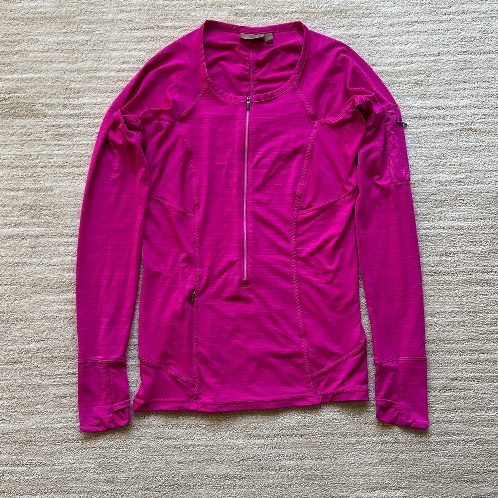 ATHLETA Pacifica Half Zip Rash Guard Long Sleeve Top UPF Fuschia Size Small